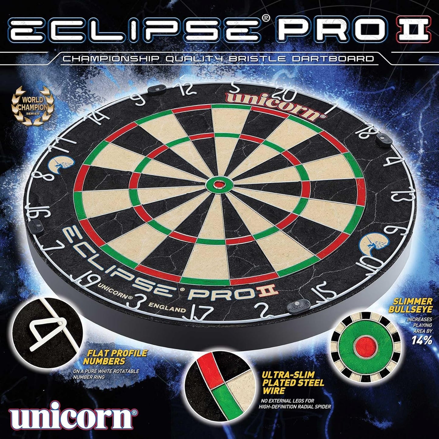 Eclipse Pro Dartscheibe Mit 2 Borsten Und Professionellem Sisal Und High Definition Spider, Professionelle Dartscheibe Für Erwachsene, Ultradünne Draht- Und Klammerfreie Konstruktion