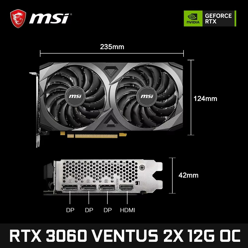 Geforce RTX 3060 VENTUS 2X 12G OC Gaming Graphics Card 12GB GDDR6 192-Bit HDMI DP PCI-E 4.0 8Pin Desktop Full New Video Card