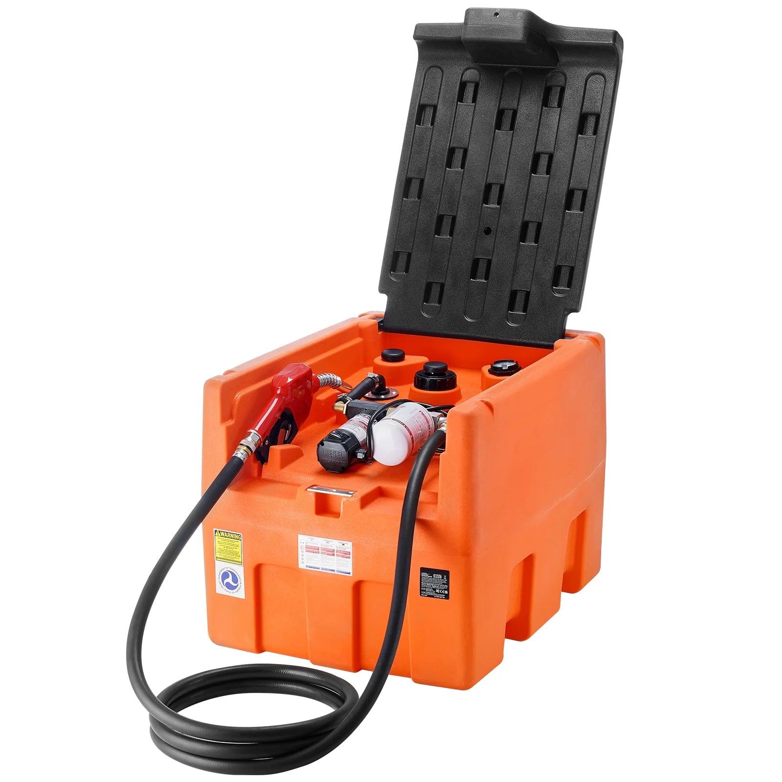 Mobile Diesel Container, 48 Gal Capacity, 10.6GPM Pump Speed, Includes 12V Electric Pump, 13.1 Ft Hose & Automatic Nozzle, Orange Diesel Fuel Tank for Smooth Transport