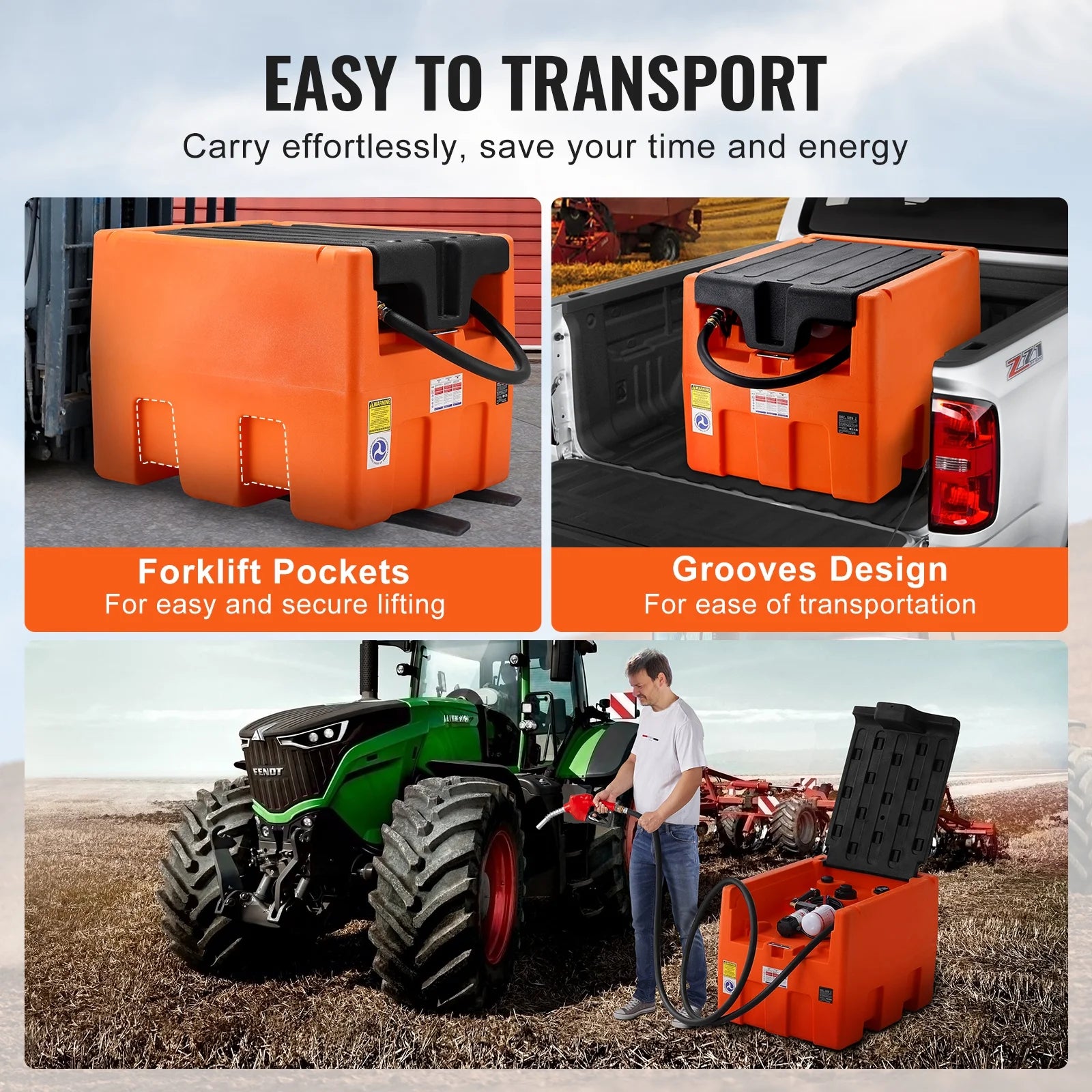 Mobile Diesel Container, 48 Gal Capacity, 10.6GPM Pump Speed, Includes 12V Electric Pump, 13.1 Ft Hose & Automatic Nozzle, Orange Diesel Fuel Tank for Smooth Transport