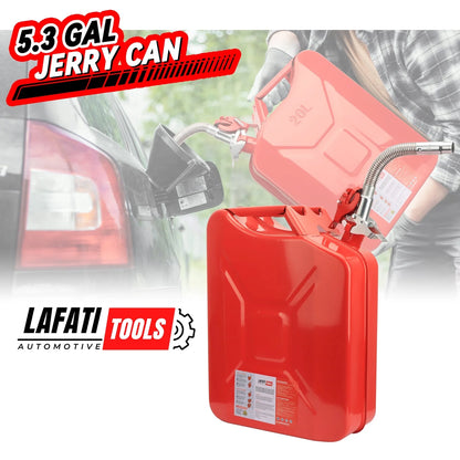 5 Gallon 20L Metal Gas Tank Can (US Stardard) Gas Can Power Emergency Backup Tank with Flexible Spout Red