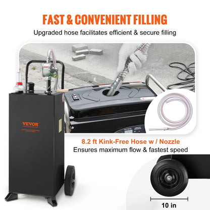 30 Gallon Gas Caddy, Fuel Storage Tank with Wheels, Portable Fuel Caddy with Manuel Transfer Pump, Gasoline Diesel Fuel Container for Cars, Lawn Mowers, Atvs, Boats, More, Black