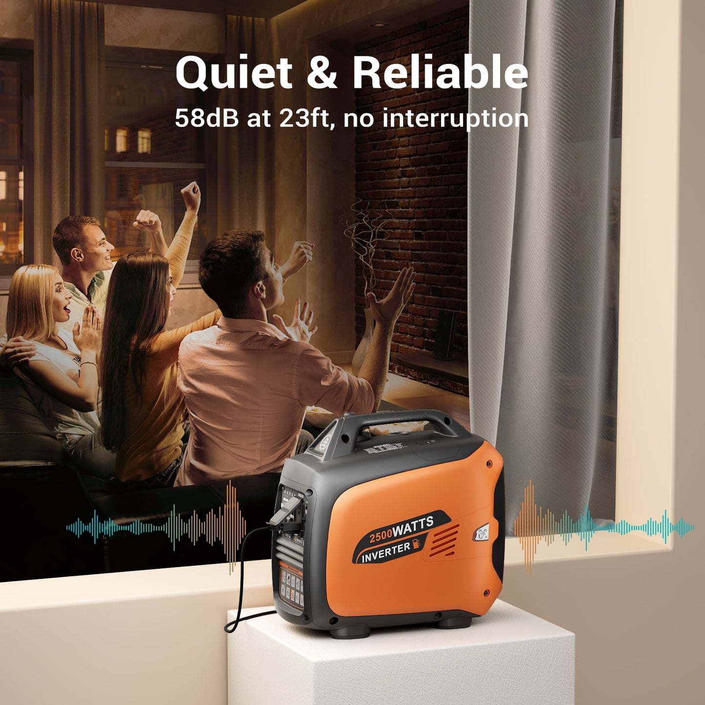 2500-Watt Portable Inverter Generator Gas Powered, EPA Compliant, Parallel Capability, CO Shutdown, Low Noise for Camping and Home Use