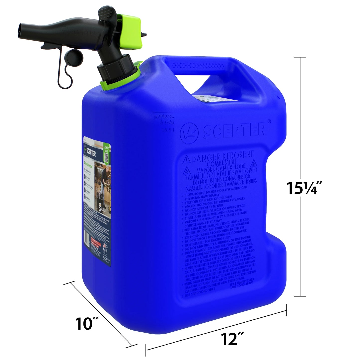 (2 Pack)  5 Gallon Capacity Smartcontrol Dual Handle Kerosene Fuel Container, FSCK571, Blue Gas Can