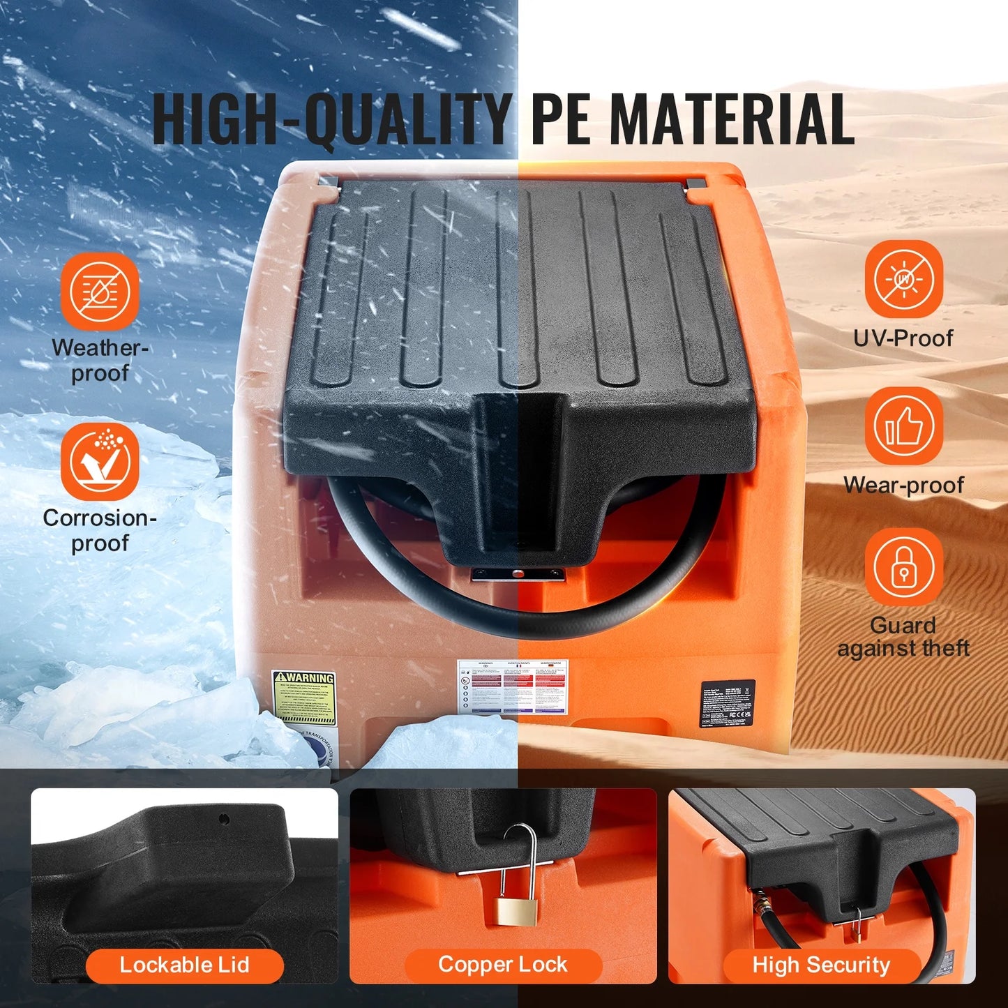 Mobile Diesel Container, 48 Gal Capacity, 10.6GPM Pump Speed, Includes 12V Electric Pump, 13.1 Ft Hose & Automatic Nozzle, Orange Diesel Fuel Tank for Smooth Transport