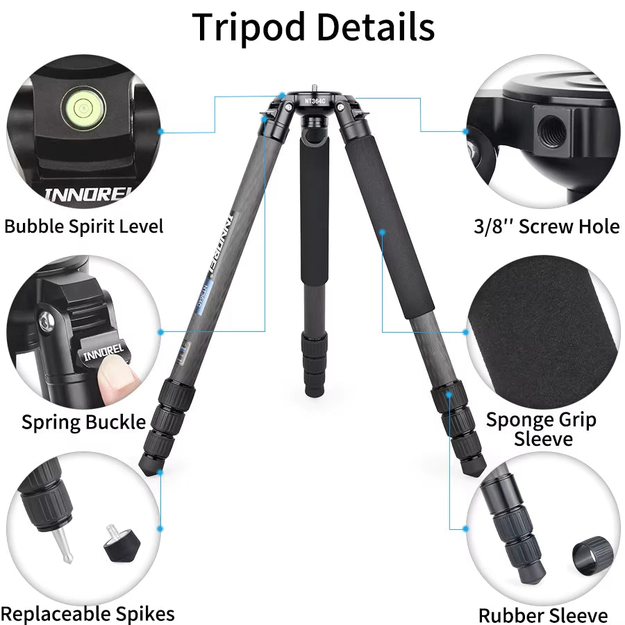 NT364C Professional Carbon Fiber Bowl Tripod for DSLR Camera Video Camcorder Heavy Duty 25Kg Max Load Birdwatching Camera Stand