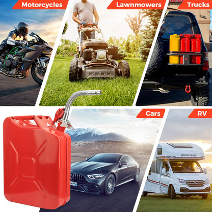 5 Gallon 20L Metal Gas Tank Can (US Stardard) Gas Can Power Emergency Backup Tank with Flexible Spout Red