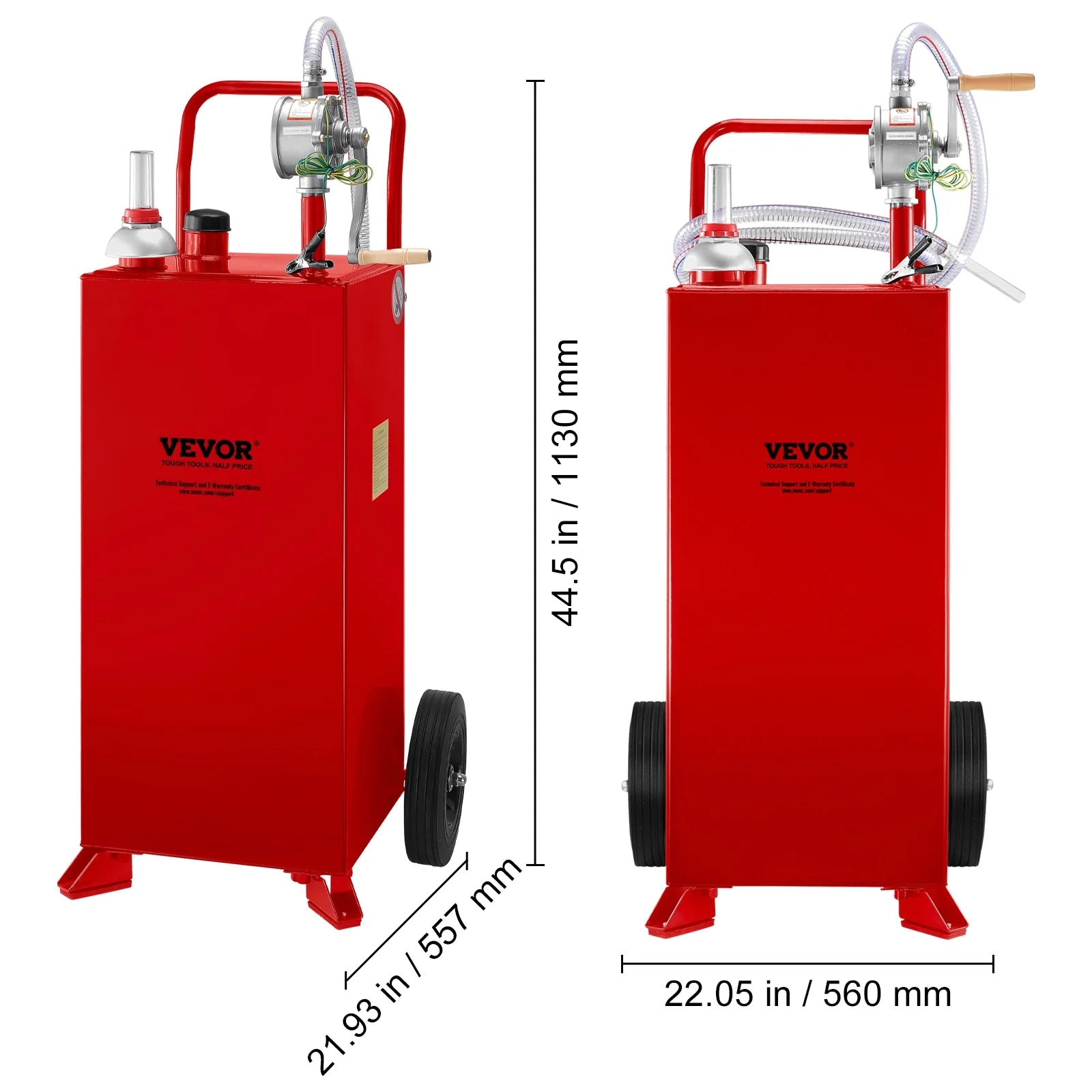 30 Gallon Fuel Caddy, Fuel Storage Tank on 2 Wheels, Portable Gas Caddy with Manuel Transfer Pump, Gasoline Diesel Fuel Container for Cars, Lawn Mowers, Atvs, Boats, More, Red