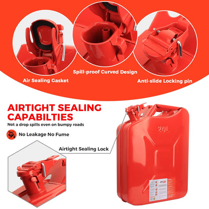 5 Gallon 20L Metal Gas Tank Can (US Stardard) Gas Can Power Emergency Backup Tank with Flexible Spout Red