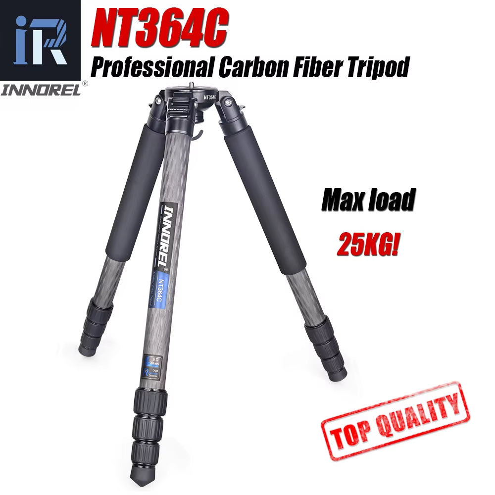 NT364C Professional Carbon Fiber Bowl Tripod for DSLR Camera Video Camcorder Heavy Duty 25Kg Max Load Birdwatching Camera Stand