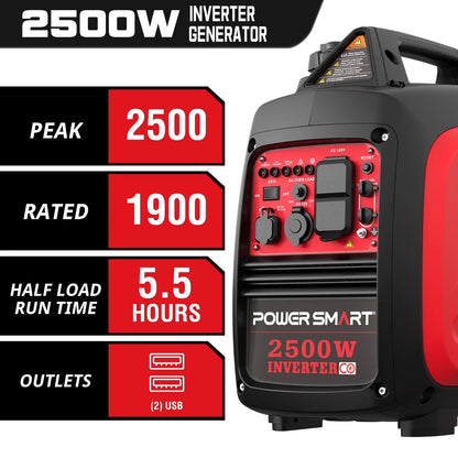2500W Portable Inverter Gas Generator Super Quiet Low Oil Shutdown Low Noise for Camping