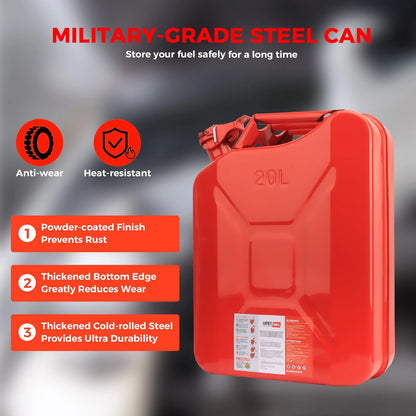 5 Gallon 20L Metal Gas Tank Can (US Stardard) Gas Can Power Emergency Backup Tank with Flexible Spout Red