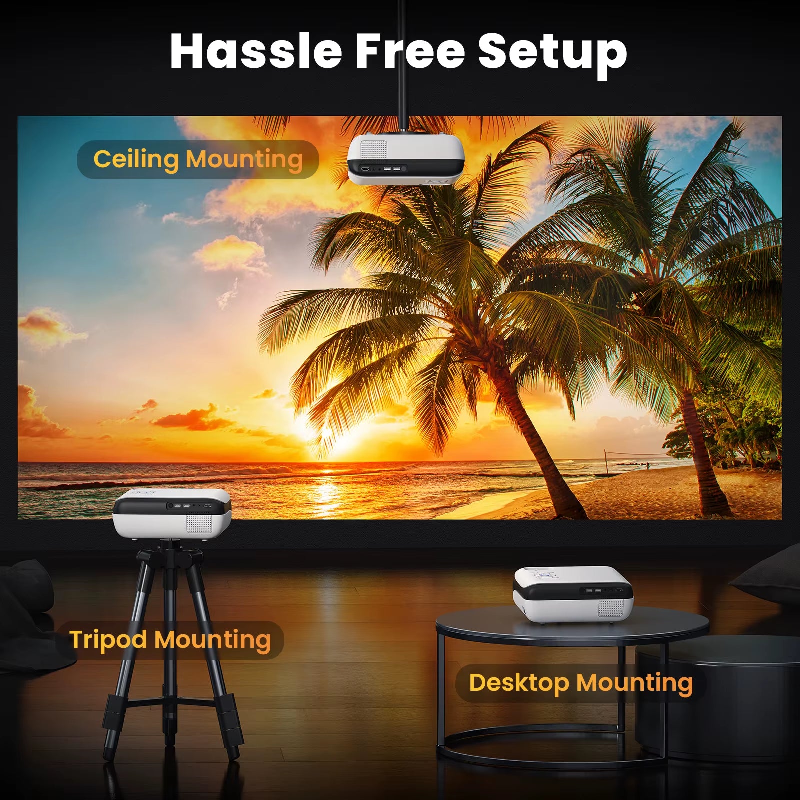 Beamer,Full HD 1080P,Bluetooth,4K-Unterstützung,Tragbar Mini Heimkino-Projektor,Kompatibel Mit Smartphone/Hdmi/Usb/Av